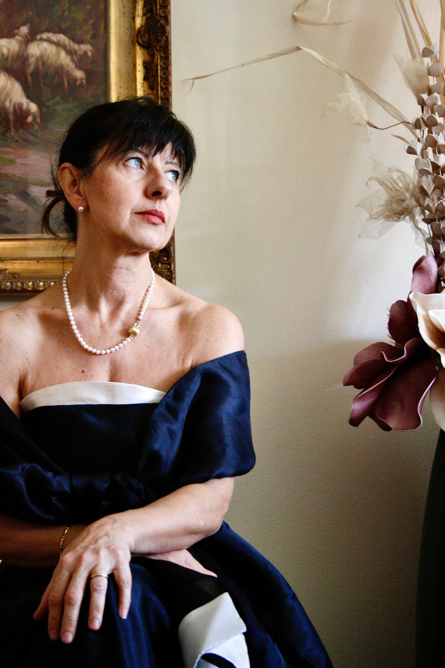 Abito da gala in taffetà di seta con stola