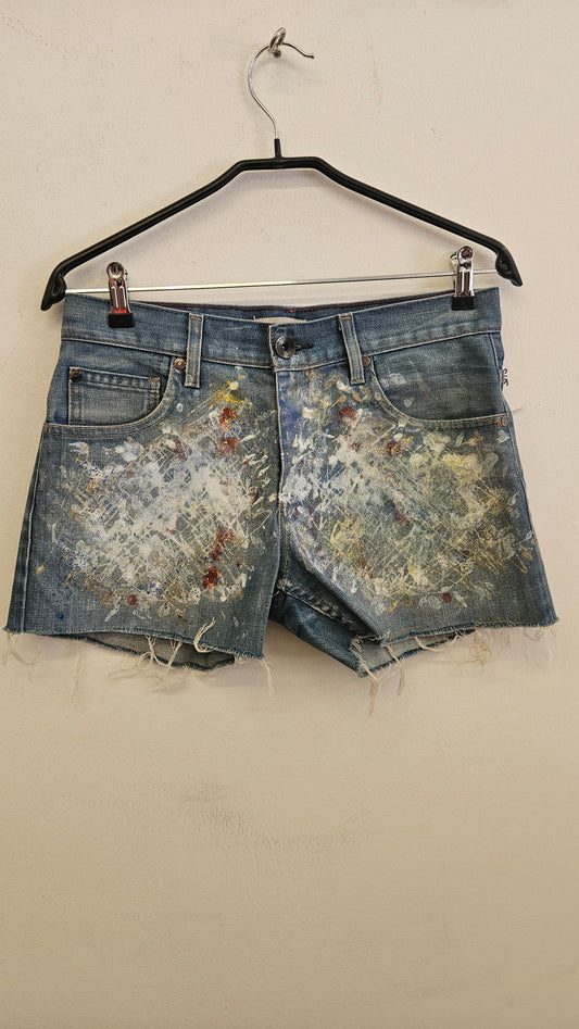 Jeans corto di jeans Levi's dipinto  a mano tg. S anni 2000